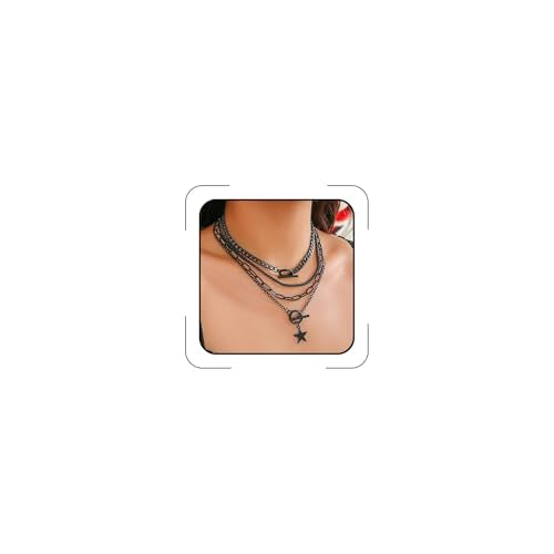 CSIYANJRY99 Layered Gold Necklaces for Women Chunky Gold Necklace Stack Layered Cuban Paperclip Snake Chain Necklace Retro Coin Dainty Pendant Toggle Clasp Necklace - style: Black Star