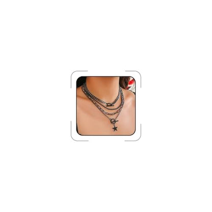 CSIYANJRY99 Layered Gold Necklaces for Women Chunky Gold Necklace Stack Layered Cuban Paperclip Snake Chain Necklace Retro Coin Dainty Pendant Toggle Clasp Necklace - style: Black Star