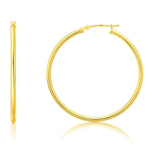 10k or 14k Gold Hoop Earrings for Women | Hypoallergenic Small to Large 12MM to 50MM Hoop Earrings with Secure Click Tops | Yellow or White Gold Classic Hoops in 2MM Thick Tube by MAX + STONE - color: 14K Yellow Gold, size: 40mm | 1.5 inches Diameter