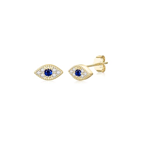 JIAYIQI Minimalist 925 Sterling Silver Stud Earrings Set, 14K Gold Plated Hypoallergenic Tiny Bar Dot Heart Star Studs for Women & Men - style: Gold-Devil's Eye-1 Pair