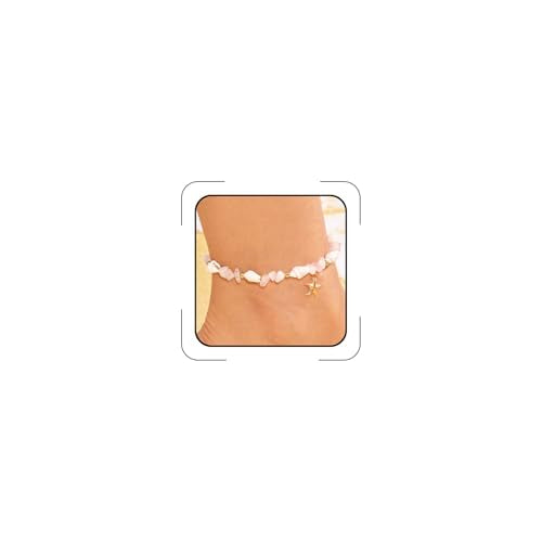 Waterproof Starfish Shell Bead Anklets Bracelets for Women Bohemian Hawaiian Beach Crushed Stone Bead Anklet Summer Mermaid Outfit Costume Jewelry Accessories - color: Pink
