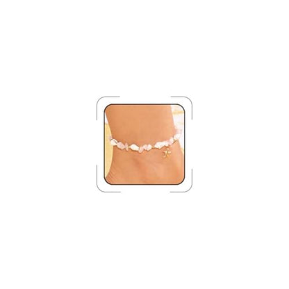Waterproof Starfish Shell Bead Anklets Bracelets for Women Bohemian Hawaiian Beach Crushed Stone Bead Anklet Summer Mermaid Outfit Costume Jewelry Accessories - color: Green