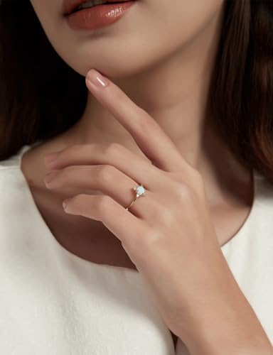 SHINYSO 14K Gold Plated Wedding Band for Women Thin Stackable Rings Opal Dainty Cubic Zirconia CZ Promise Engagement Ring Size 4-10 - color: Gold
