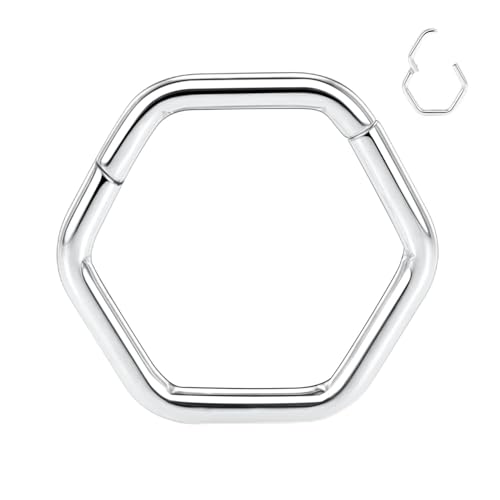 FUNLMO Septum Ring Nose Ring Daith Piercing Jewelry 316L Surgical Steel Hexagon Septum Jewelry Tragus Helix Rook Cartilage Conch Piercing Jewelry - color: Silver