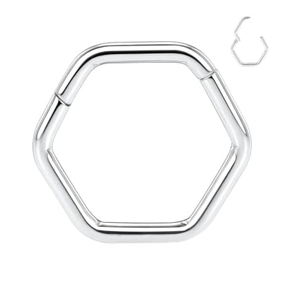 FUNLMO Septum Ring Nose Ring Daith Piercing Jewelry 316L Surgical Steel Hexagon Septum Jewelry Tragus Helix Rook Cartilage Conch Piercing Jewelry - color: Silver