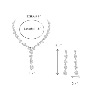 Crysdue Women's Wedding Bridal Jewelry Set for Brides Bridesmaids Cubic Zirconia Flower Leaf Vine Necklace Dangle Earrings for Prom Party - style: 27-silver