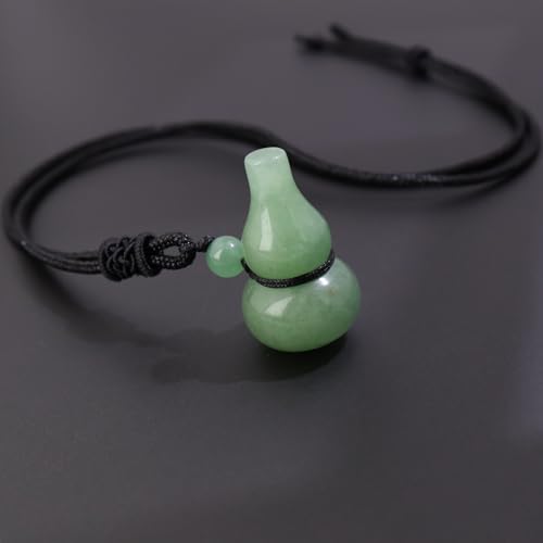 Anjiucc Natural Gemstone Gourd Hulu Wulu Pendant Necklace Healing Crystal Stone with Adjustable Chain Amulet Talisman for Good Luck - color: Green Aventurine