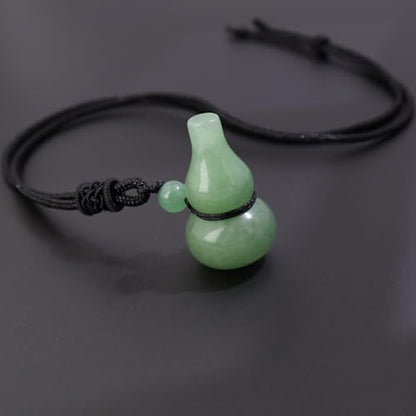 Anjiucc Natural Gemstone Gourd Hulu Wulu Pendant Necklace Healing Crystal Stone with Adjustable Chain Amulet Talisman for Good Luck - color: Green Aventurine
