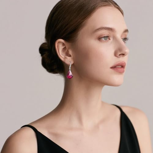 Austrian Crystal Baroque Teardrop Dangle Earrings for Women | 14K Gold-Plated,Hypoallergenic,Brilliant Facets,Fluid Movement,Easy-Wear Fishhook Fit,For Daily Wear And Special Occasions - color: Fuchsia
