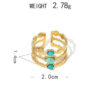 Todenb Turquoise Ring for Women，Gold Western Turquoise Open Ring Boho Stainless Steel Moon and Star Band Wrap Knuckle Rings Western Country Fashion Jewelry Accessories - color: oval