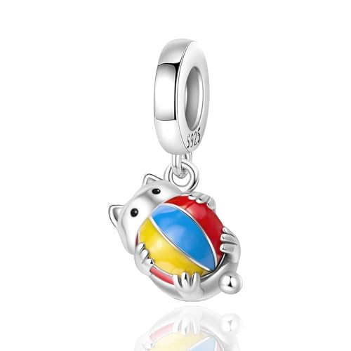 925 Sterling Silver Bead Charm for Pandora Bracelets and Necklaces,Pink Bow Cherry Butterfly Blue Ocean Pendant Bead Charms Jewelry Present Valentines Gifts for Wife/Girlfriend Women - style: Kitten Play Ball Charms