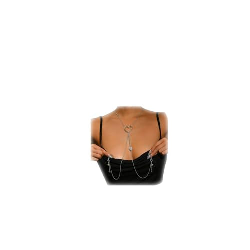 Sexy Star Pendant Non Piercing Nipple Chain Necklace for Women Rhinestone Star Tassel Chest Chain Body Jewelry Festival Rave Heart Nipple Accessories Jewelry - color: Silver