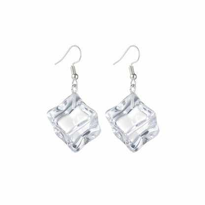 Ice Cube Acrylic Earrings Funny Irregular Clear Crystal 3D Long Transparent Square Geometric Lightweight Dangle Drop Earrings for Women Minimalist Hot Summer Holiday Christmas Unique Trendy Jewelry Gifts - style: Ice cube earring