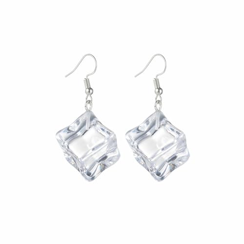 Ice Cube Acrylic Earrings Funny Irregular Clear Crystal 3D Long Transparent Square Geometric Lightweight Dangle Drop Earrings for Women Minimalist Hot Summer Holiday Christmas Unique Trendy Jewelry Gifts - style: Ice cube earring