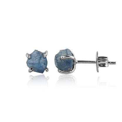 YASHEE Natural Sapphire Crystals Stud Earring, Raw Stone, Chakra Energy Healing Gemstone, Real Crystal, September Birthstone, Women & Girls Push Back Earrings, SIlver Plated Christmas Gift Jewelry
