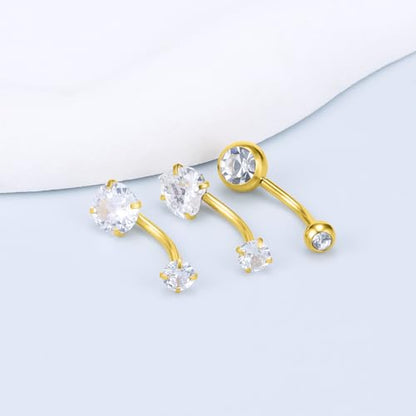 Vsnnsns 14G Dangle Belly Button Ring Piercing Jewelry 316L Stainless Surgical Steel Round Heart Cubic Zirconia Navel Rings Dangling Belly Button Ring Piercing Jewelry for Women 14 Gauge Hypoallergenic - color: Gold-14MM Bar-Clear CZ