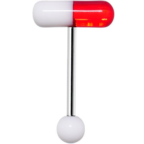Body Candy Stainless Steel Red White Acrylic Capsule Pill Top Barbell Tongue Ring