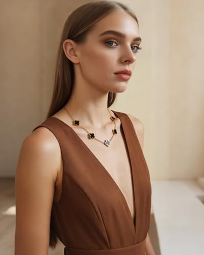 Four Leaf Clover Necklace 18K Gold Plated Necklaces for Women Lucky Flower Pendant Adjustable Link Chain Stainless Steel Dainty Trendy Simple Jewelry Gifts for Women - color: 5G-Single Black