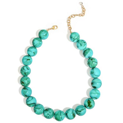 Chunky Beaded Choker Necklace for Women Boho Statement Necklace with Large Pearl Blue Brown Tone Resin Beads Summer Beach Jewelry Gifts - color: Turquoise