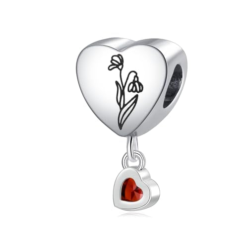 Birth Flower Heart Charm 12 Birthstone Bead for European Bracelet Necklace - style: January