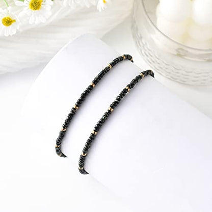 Starain Small Bead Anklets for Women Beach Foot Ankle Bracelet Cute Colorful Boho Beaded Anklets 8 inches - color: Black