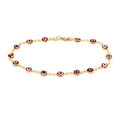 Barzel 18k Gold Plated Evil Eye Anklet Bracelet - Made In Brazil - color: Red