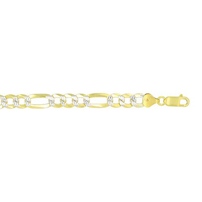 14K Gold or Rhodium Plated Silver Figaro Diamond Cut Pave Chain For Men | 1mm-13mm Thick | Solid 925 Figaro Italian Necklaces For Men - style: 7.50MM- Yellow & White
