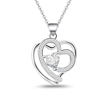 Sterling Silver Pendant Necklace for Women - Adjustable Double Heart Necklace Hypoallergenic Cubic Zirconia Love Heart-Shaped Charm Necklaces Classic Elegant Jewelry Gifts for Her Mom Wife,19inch