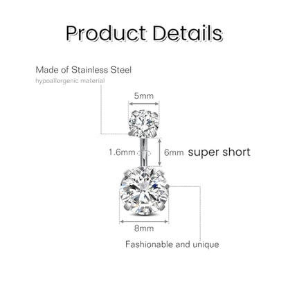 FECTAS 14g Belly Button Rings Surgical Steel CZ Petite Navel Ring for Women Body Piercing Jewelry Petite select Barbell Len 6mm 8mm 10mm 12mm 14mm Silver - style: silver-1pcs-6mm bar