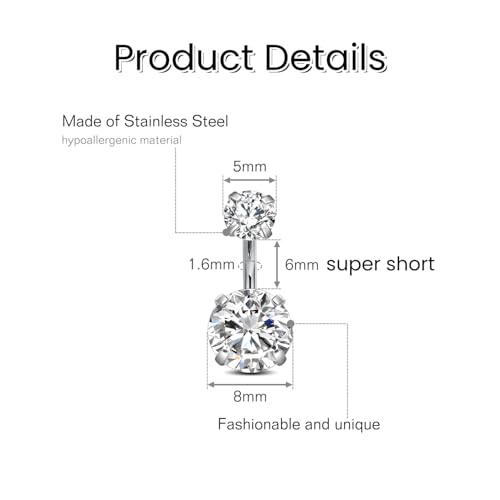FECTAS 14g Belly Button Rings Surgical Steel CZ Petite Navel Ring for Women Body Piercing Jewelry Petite select Barbell Len 6mm 8mm 10mm 12mm 14mm Silver - style: silver-1pcs-6mm bar