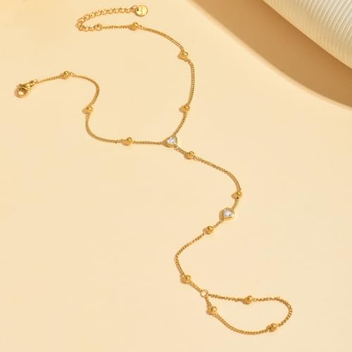 Ankle Bracelets for Women 18K Gold Plated Dainty Pearl Cross CZ Anklets Daisy Moon Star Gold Bead Satellite Cuban Link Chain Waterproof Summer Beach Foot Jewelry - style: Bead-Heart CZ-Gold