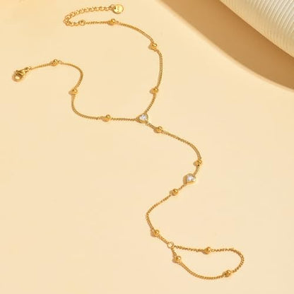 Ankle Bracelets for Women 18K Gold Plated Dainty Pearl Cross CZ Anklets Daisy Moon Star Gold Bead Satellite Cuban Link Chain Waterproof Summer Beach Foot Jewelry - style: Bead-Heart CZ-Gold