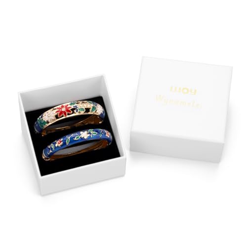 UJOY Cloisonne Bangle Colorful Enamel Filigree Rose Flower Hollowed Crystal Bracelet for Women Gifts 88A09 - color: C11-2 Pcs Set-Navy Blue