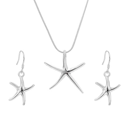 3 Circles Silver Hoop Earrings Necklace Set for Women Geometric Jewelry Set | 925 Silver Hypoallergenic Small Hoop Circle Geometry Textured Finish Minimalist Style Comfortable Wear - style: Starfish