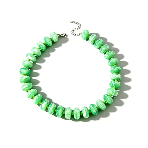 Beaded Necklace for Women Statement Chunky Necklace Boho Bead Choker Acrylic Big Bead Necklaces Summer Beach Jewelry for Women - color: Green