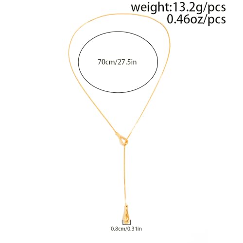 Y Shaped Water Drop Pendant Necklace for Women Adjustable Y Sliding Lariat Charm Necklace Fashion Stainless Steel Snake Chain Teardrop Jewelry Gift - color: Gold