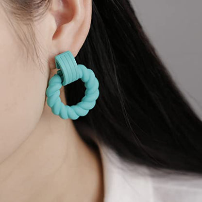 RUOFFETA Rectangle Earrings for Women, Acrylic Square Earrings Twisted Geometric Statement Jewelry - color: Aqua Round
