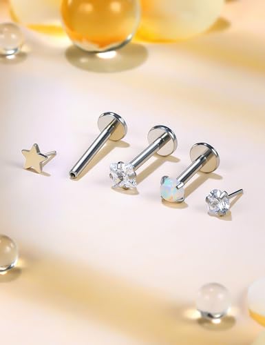 20/18/16G Threadless Nose Rings Flat Back Stud Earrings Piercing Jewelry for Women Men 6/7/8mm Push In Bar Cartilage Tragus Lip Medusa Monroe Labret Stud Hypoallergenic Surgical Steel - size: 16g*6/7/8/10mm