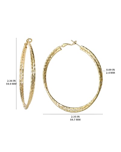 Jessica Simpson Womens Hoop Earrings - Silver-Tone or Gold-Tone Hoop | Earrings for Women - color: Gold Faceted Double Hoops
