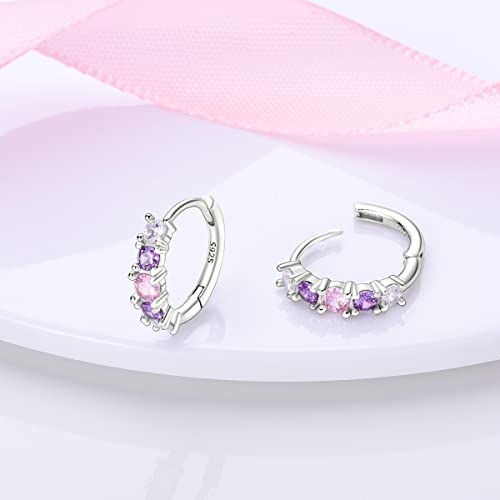 Parmuz 925 Sterling Silver Butterfly Huggies Hoop Earrings for Woman | Gold Plated Cubic Zirconia Star Moon cross Twisted huggie Hoop Post Chunky Small Tiny cuff Snake Heart Earring Gift for Her - color: Purple earring