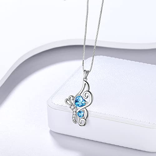 Butterfly Heart Necklace Birthstone Pendant Necklace Earrings Bracelet Women 925 Sterling Silver Animal Butterflies Birthstone Pendant Crystal Birthday Jewelry Wedding Gift - color: C.March-necklace