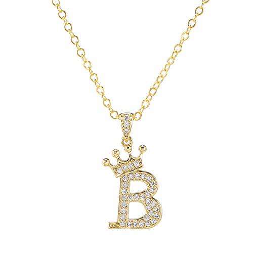Pingyongchang Letter A-Z pendant necklace Crown letter pendant Charming initials chain necklace, inlaid crystal letter necklace - color: crown-B