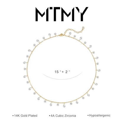 MTMY Gold Choker Necklace for Women, 14K Gold Plated Dainty Cubic Zirconia Cross Heart Shell Teardrop Charm Station Necklaces Trendy Summer Jewelry Gift - style: Drop
