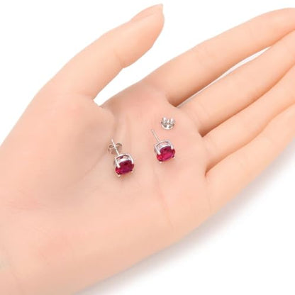 Adabele Authentic Sterling Silver Birthstone Stud Earrings 6mm 8mm Cubic Zirconia Imitation Diamond Gemstone Hypoallergenic Nickel Free Tarnish Resistant Women Fine Jewelry - color: July, size: 8mm/2 Carat/Large