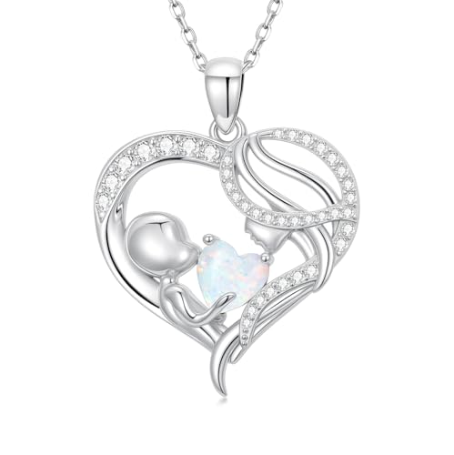 925 Sterling Silver Necklace Gifts for Women Crystal/Opal Jewelry Pendant Christmas Birthday Gift - style: Mother and Child