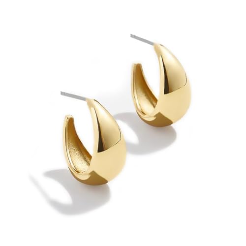 Obidos 14K Gold Plated Illusion Stud Earrings for Women | Triple Huggie Hoop Earrings for One Hole| Trendy Simple Hypoallergenic Fashion Accessories Gold Jewelry Gifts for Womens - color: Chunky Open Hoops