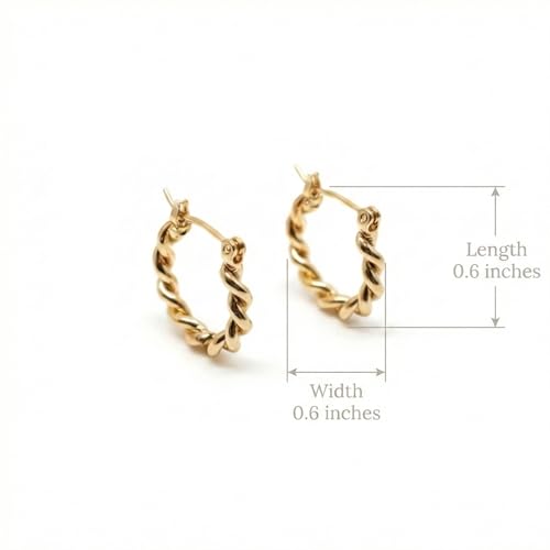 SUENA BARCELONA 14K Gold Plated Twisted Hoop Earrings for Women – 15mm (0.6”) Small Dainty Chunky Hoops, Lightweight Hypoallergenic Rope Huggie Earrings, Secure Snap Closure | Spain Mediterranean Style, Elegant Gift for Her