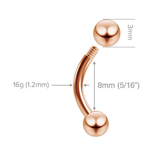 2pc Curved Barbell Daith Rook Conch Labret Helix Lip Ring Tragus Eyebrow Cartilage (choose Color, Gauge, Length) - color: Rosegold - 6mm (1/4) - 16g