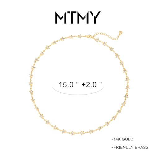 MTMY Beaded Necklaces for Women 14K Gold Plated Dainty Colorful Green/Rose Beaded Pearl Choker Necklace Delicate Boho Choker Necklace Jewelry Gift - style: Star chain