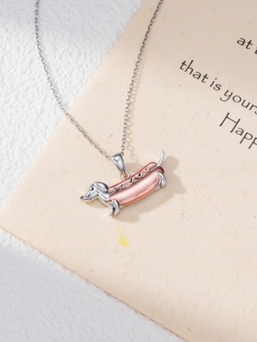 925 Sterling Silver Animal Necklace Heart Shape Dog/Rabbit/Cat Pendant Necklace for Women Animal Memorial Charm Jewelry Mother's Day Christmas Gifts - color: Weiner Dachshund-2